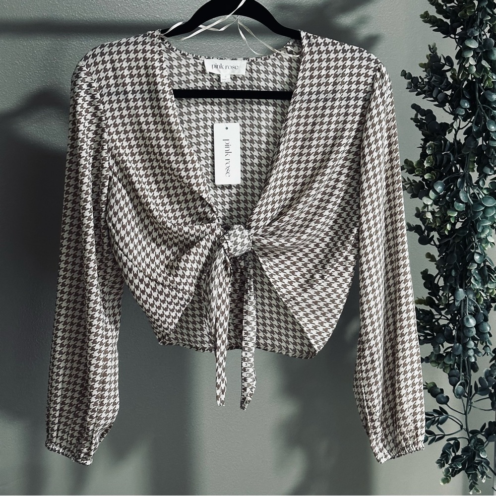 Pink Rose - Houndstooth Tie-Up shirt - NEW w/tags!!